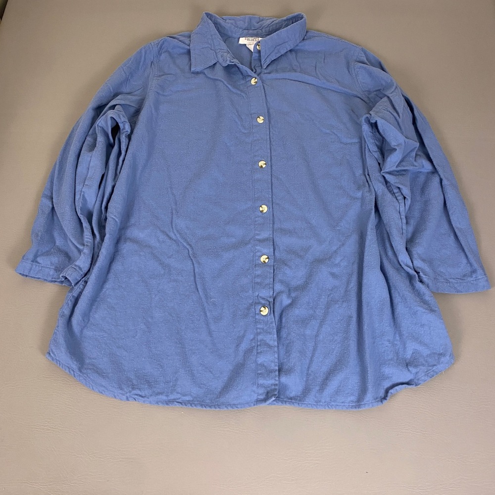 Vintage Mainstreet Blues Shirt Women's Plus Size 3X Blue Button Up Long Sleeve